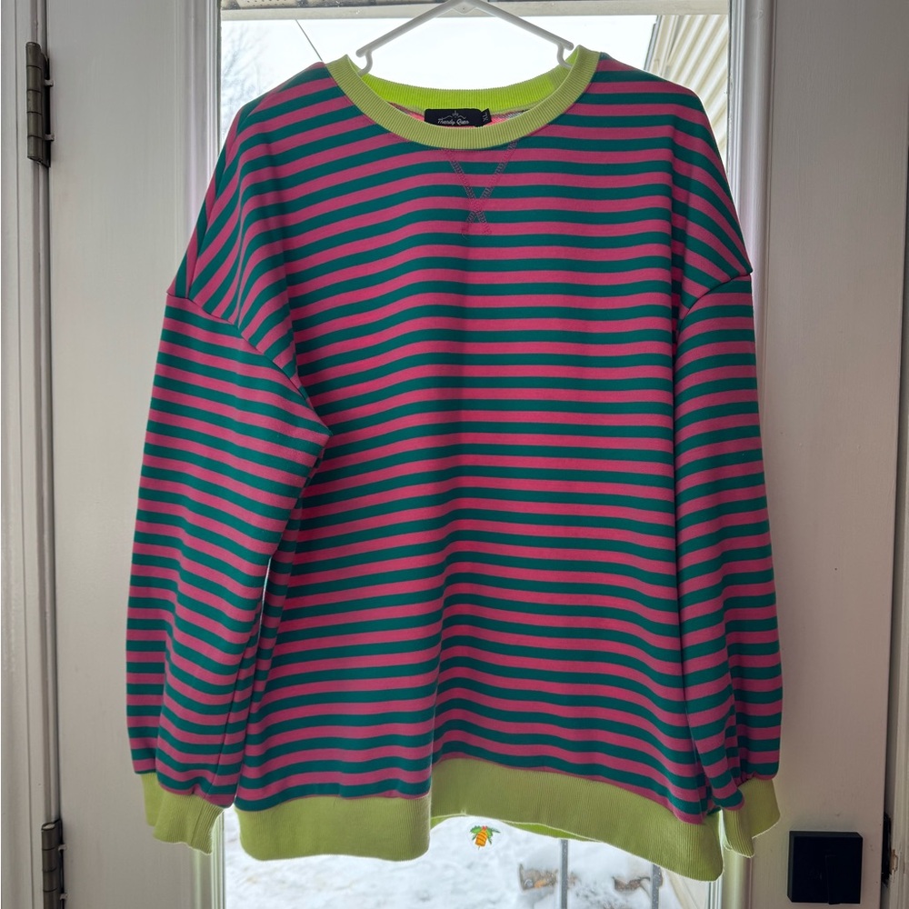 Striped Pink and Green Sweatshirt